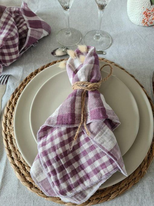 Serviette de table en double gaze de coton aubergine