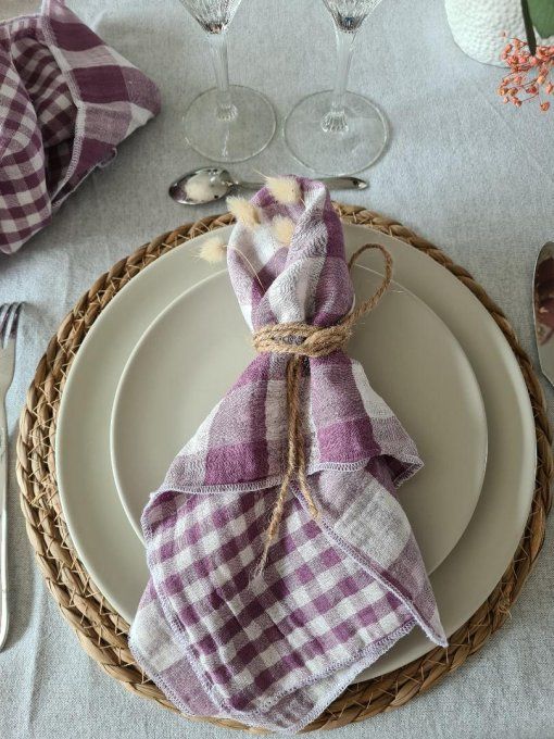 Serviette de table en double gaze de coton aubergine