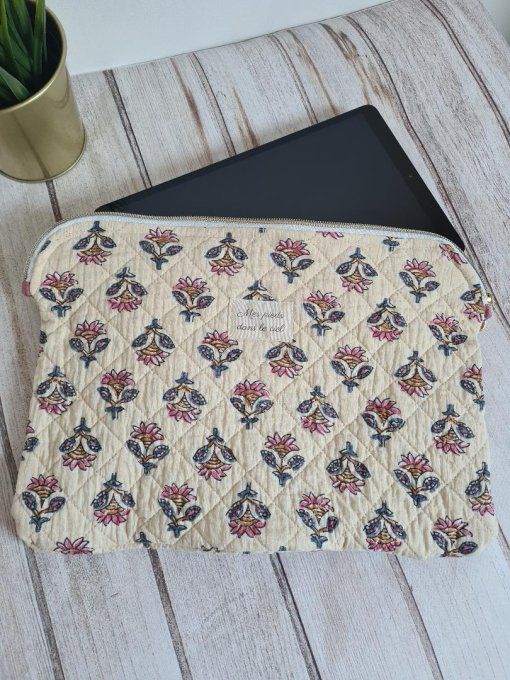 Pochette pour ordinateur tissu indien rose (30 x 20 cm)