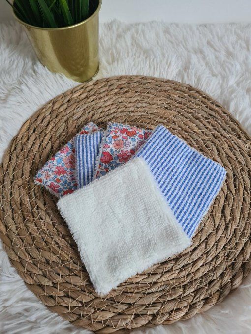 Lot de lingettes lavables en Liberty Theresa et seersucker bleu